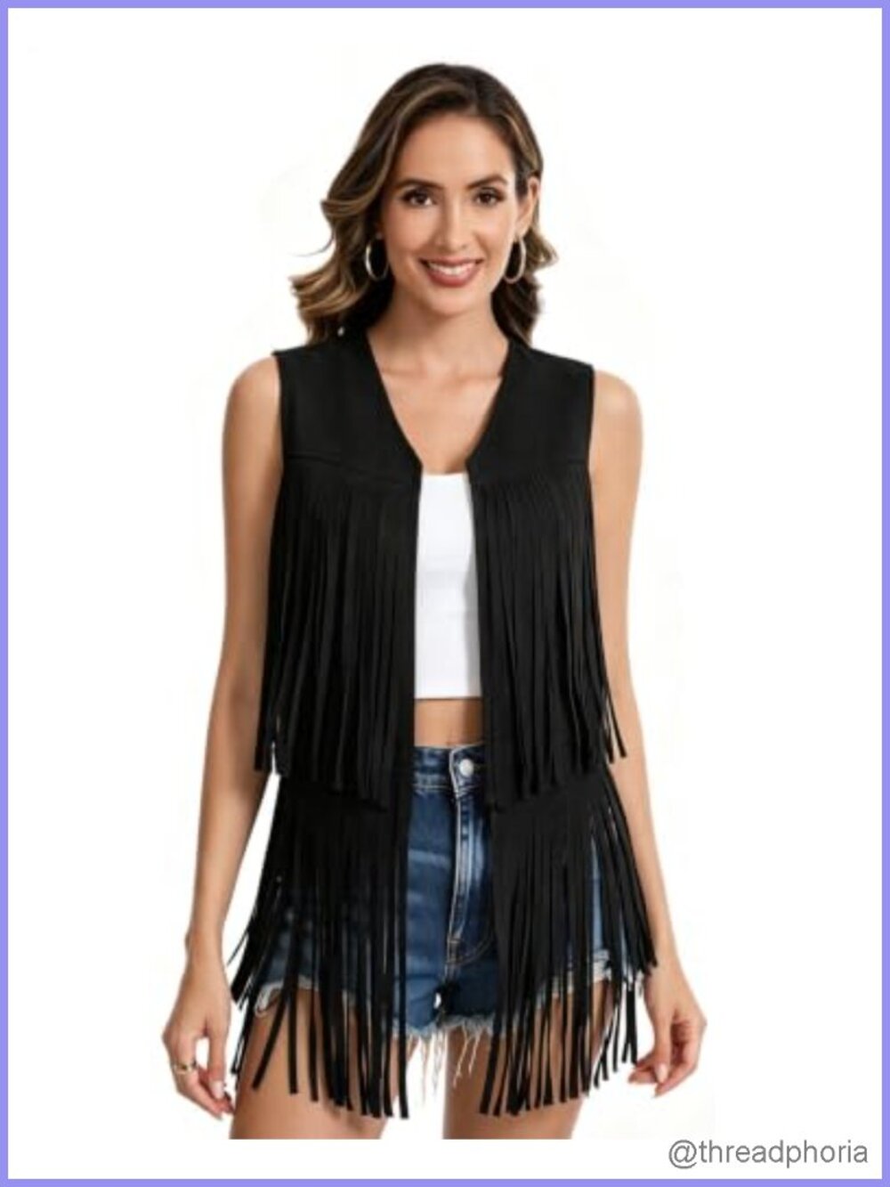 Womens 60s 70s Hippie Fringe Vest Faux Suede Tassel Cowgirl Costume Outfit
